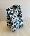 Black and blue flower handmade triangular zipped coin and key pouch with lobster claw clasp