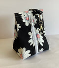 Black and white flower handmade triangular zipped coin and key pouch with lobster claw clasp