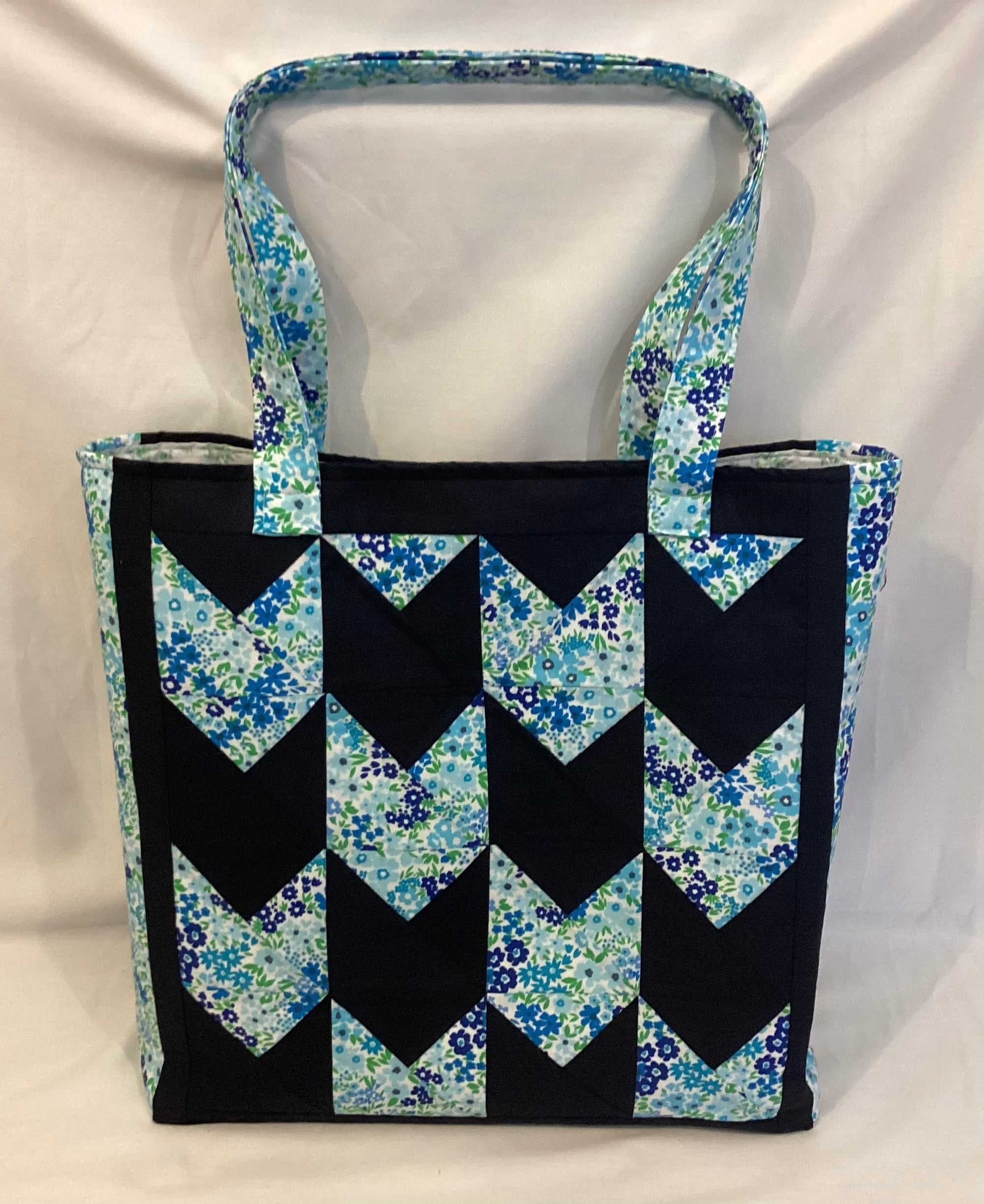 Large Blue Chevron Quilted Patchwork Tote Bag