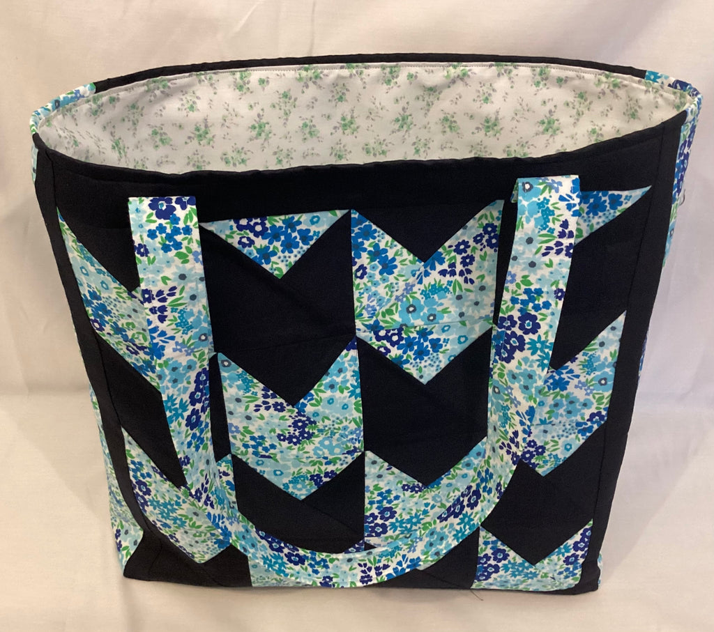 Large Blue Chevron Quilted Patchwork Tote Bag