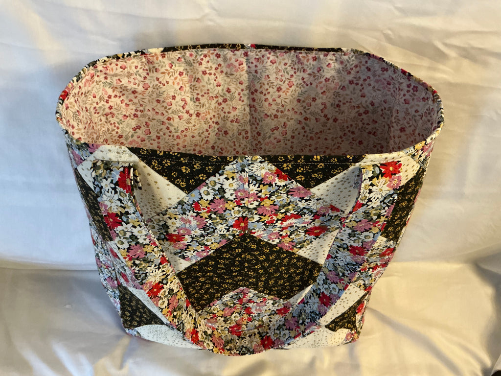 Large Quilted Red Black Patchwork Tote Bag