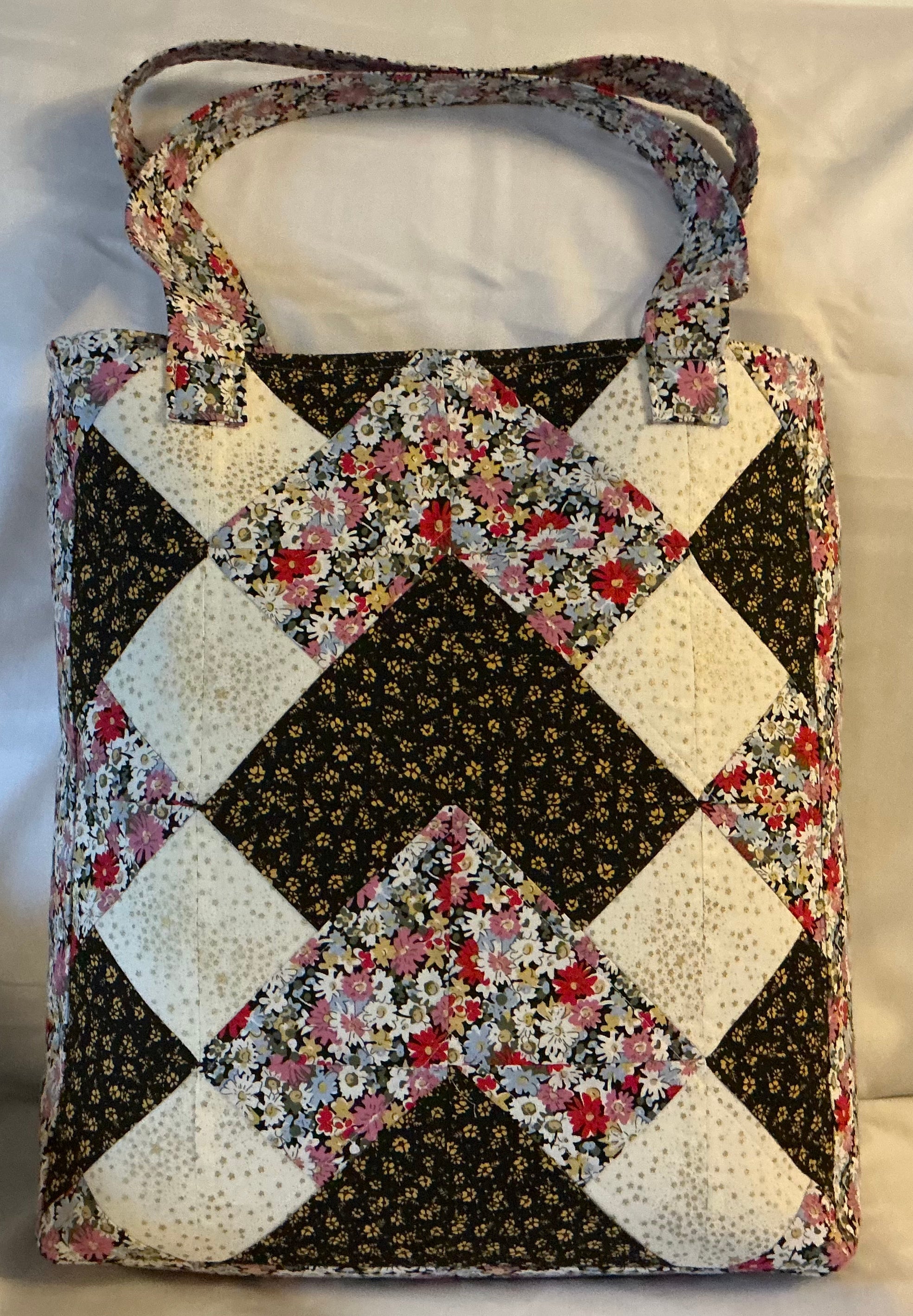 Large Quilted Red Black Patchwork Tote Bag