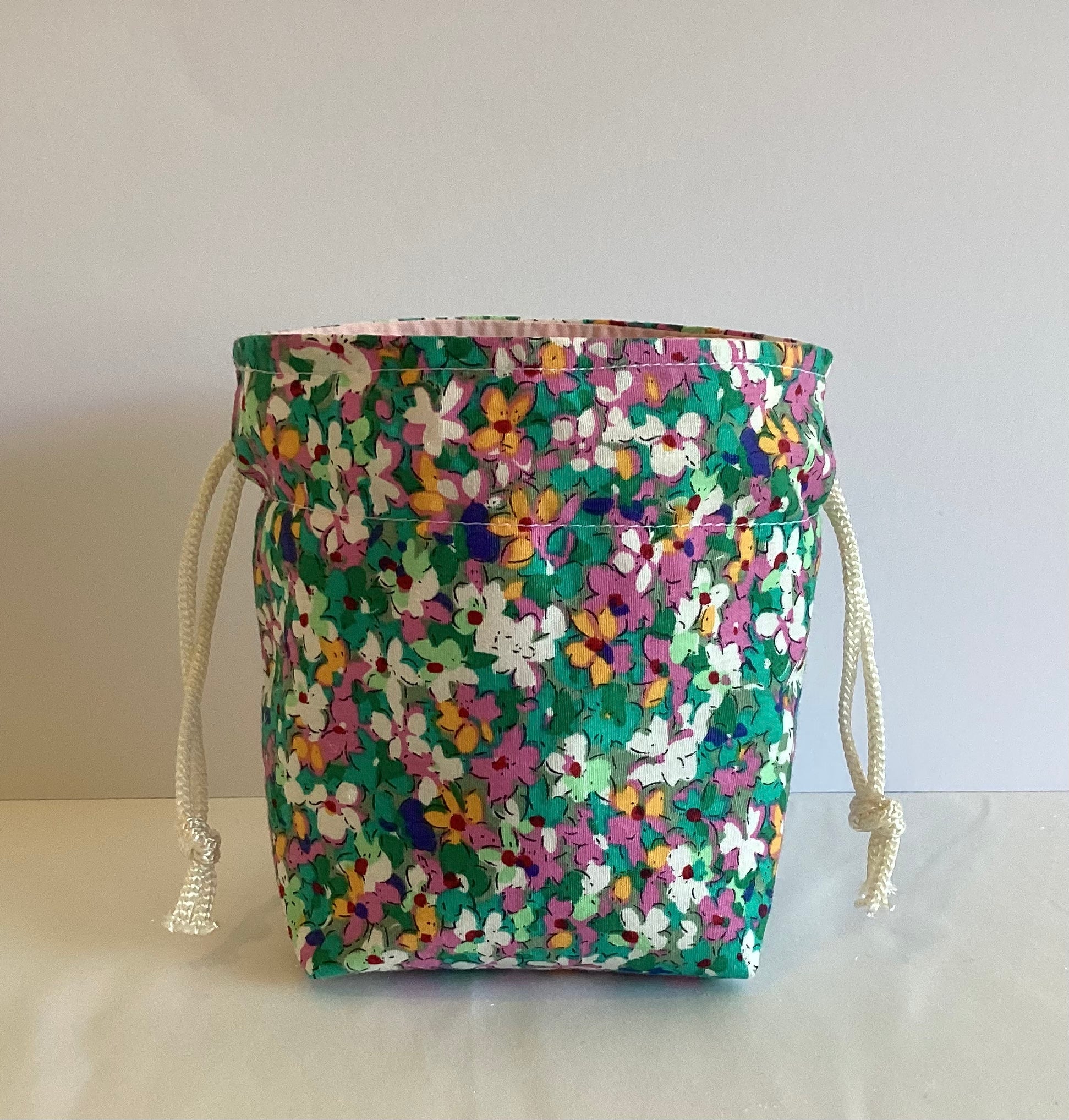 Green Floral Handmade Draw String Bag Multi Purpose