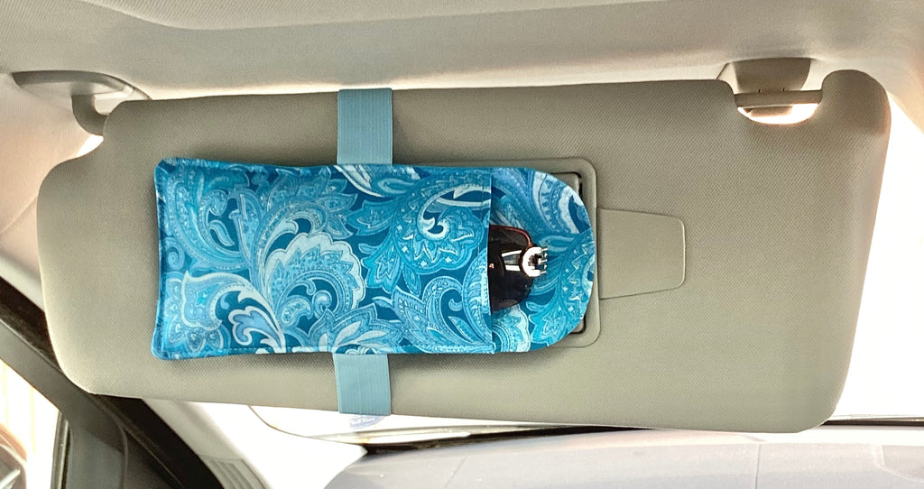 Car Visor Handmade Sun Glasses Case Light Blue