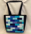 Handmade quilted brick patterned medium tote bag in autumn colours, cotton exterior, 30x30x9cm"