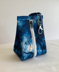 Moon And Tree Design handmade triangular zipped coin and key pouch with lobster claw clasp