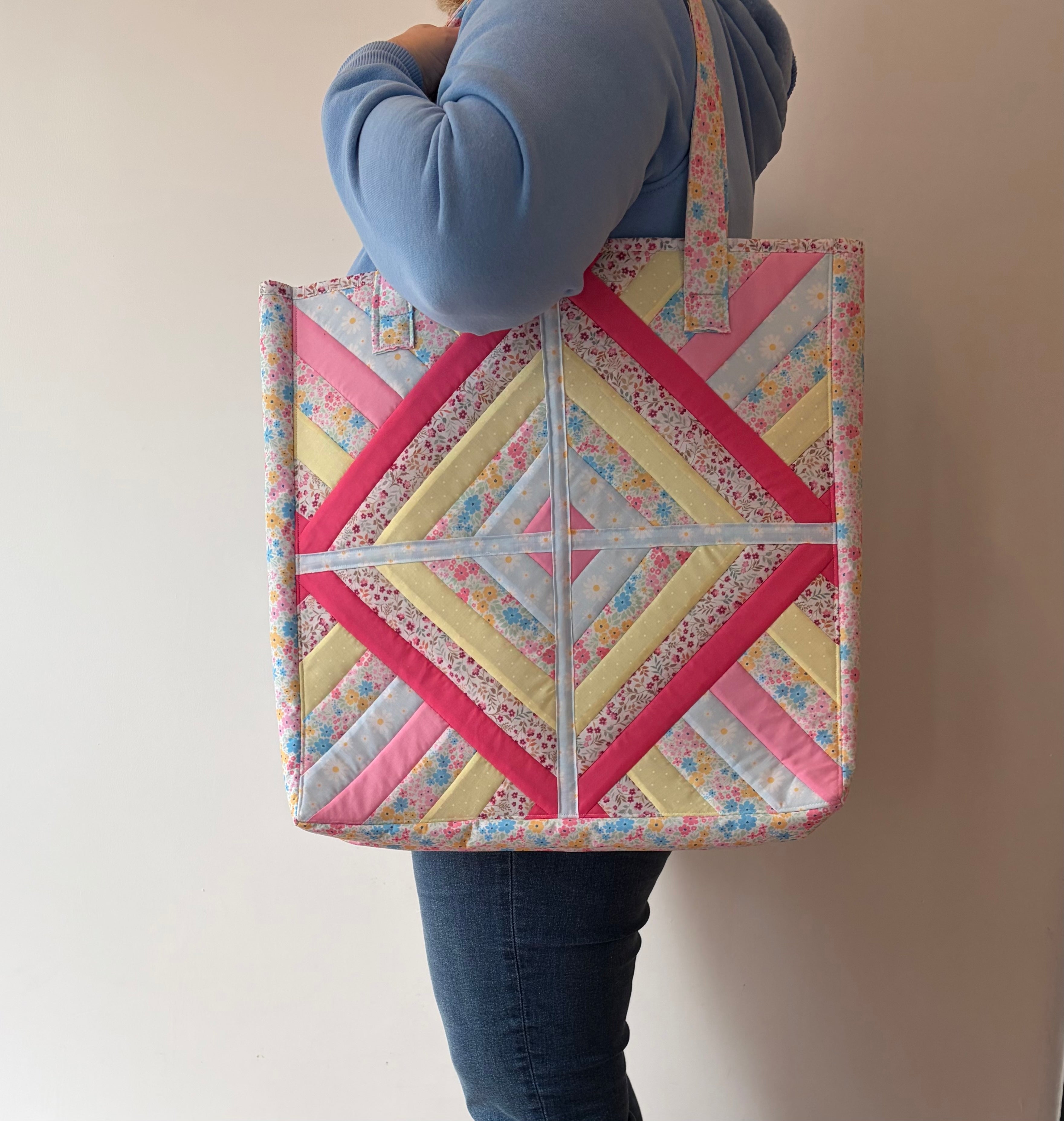 Large Quilted Pastel Patchwork Tote Bag
