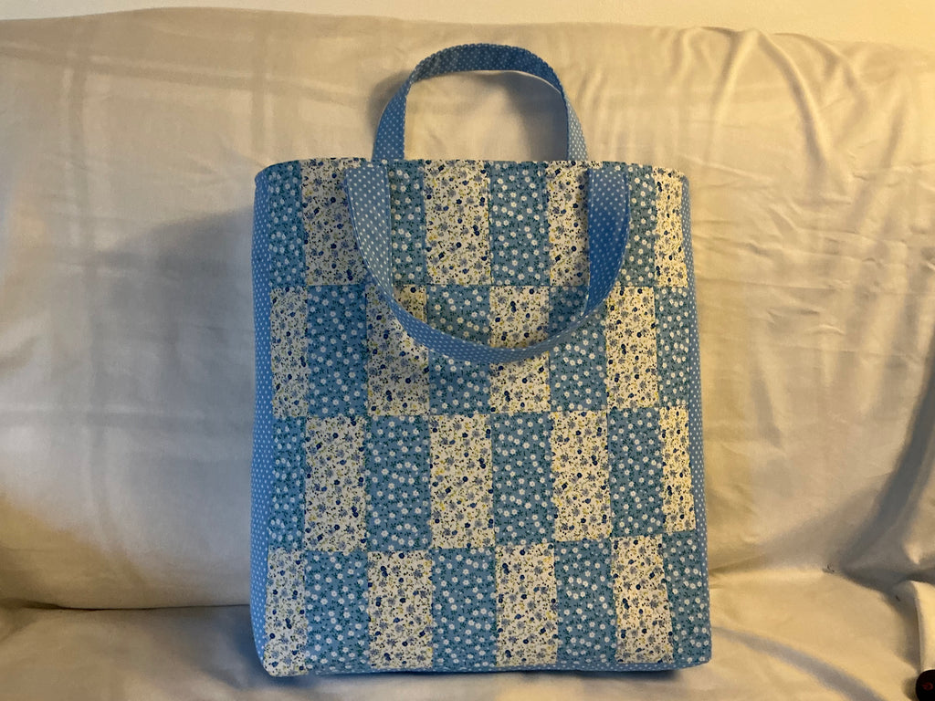Large Baby Blue Quilted Patchwork Tote Bag