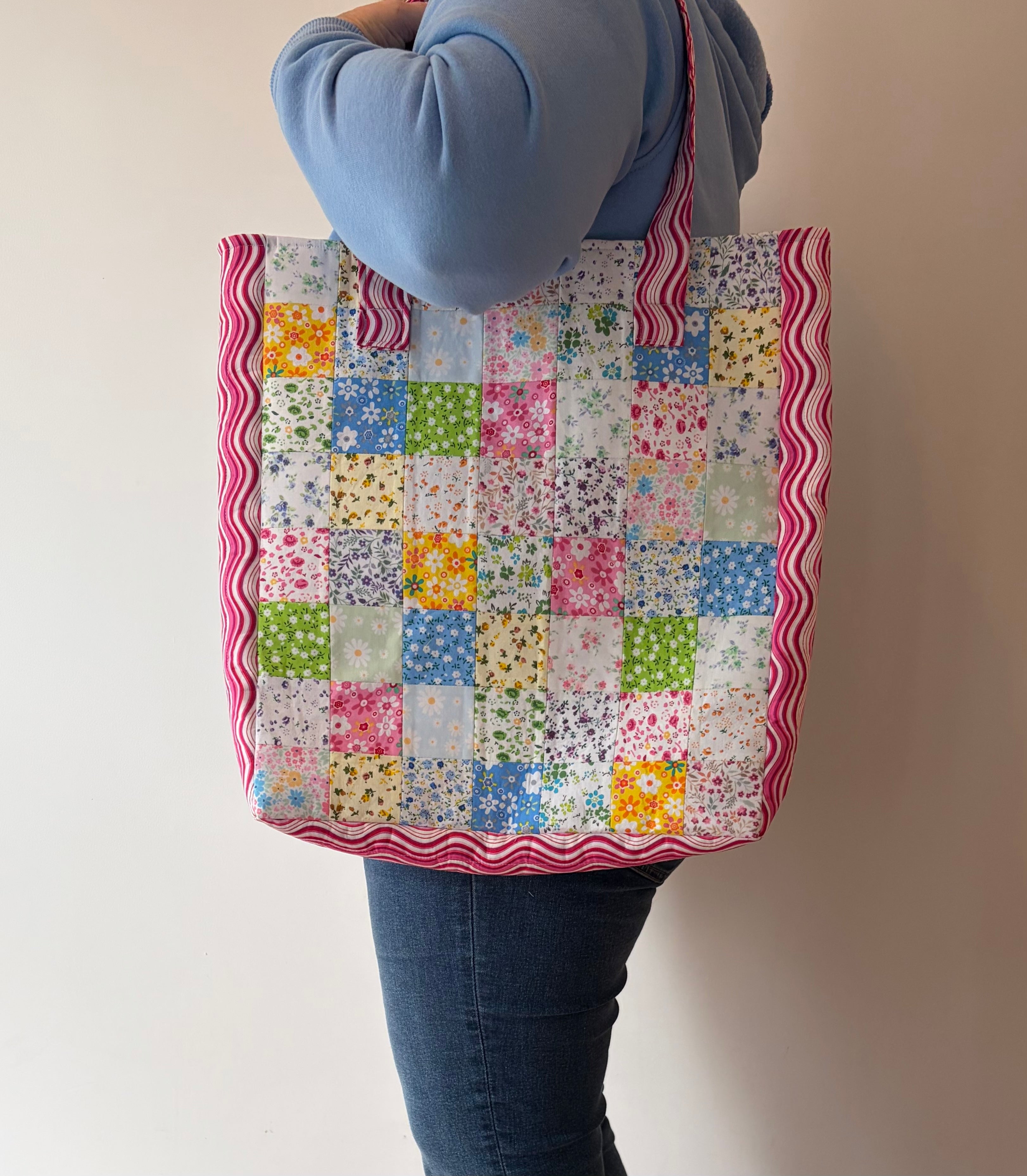 Handmade Patchwork  Cerise Large Quilted  Tote Bag