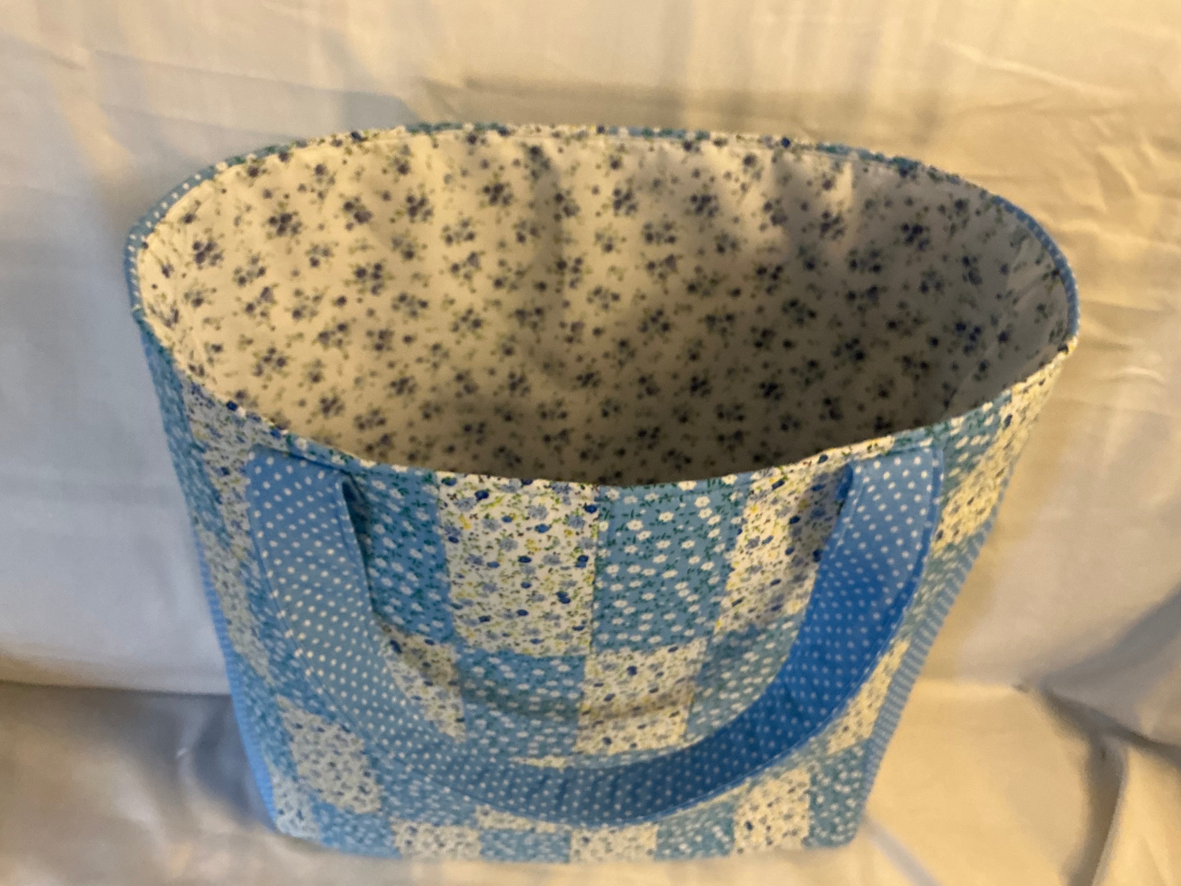 Large Baby Blue Quilted Patchwork Tote Bag