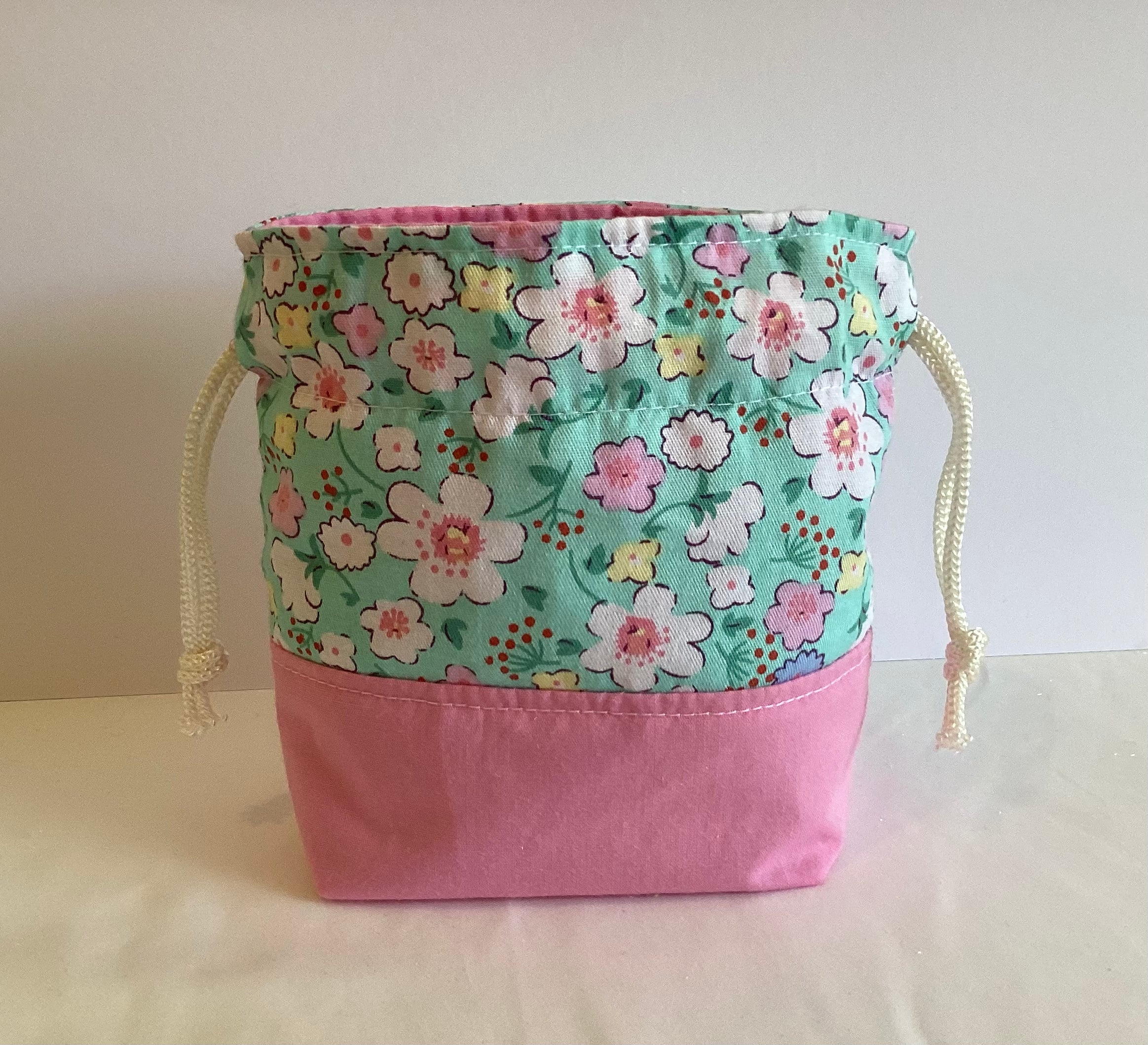 Pink And Green Handmade Draw String Bag Multi Purpose