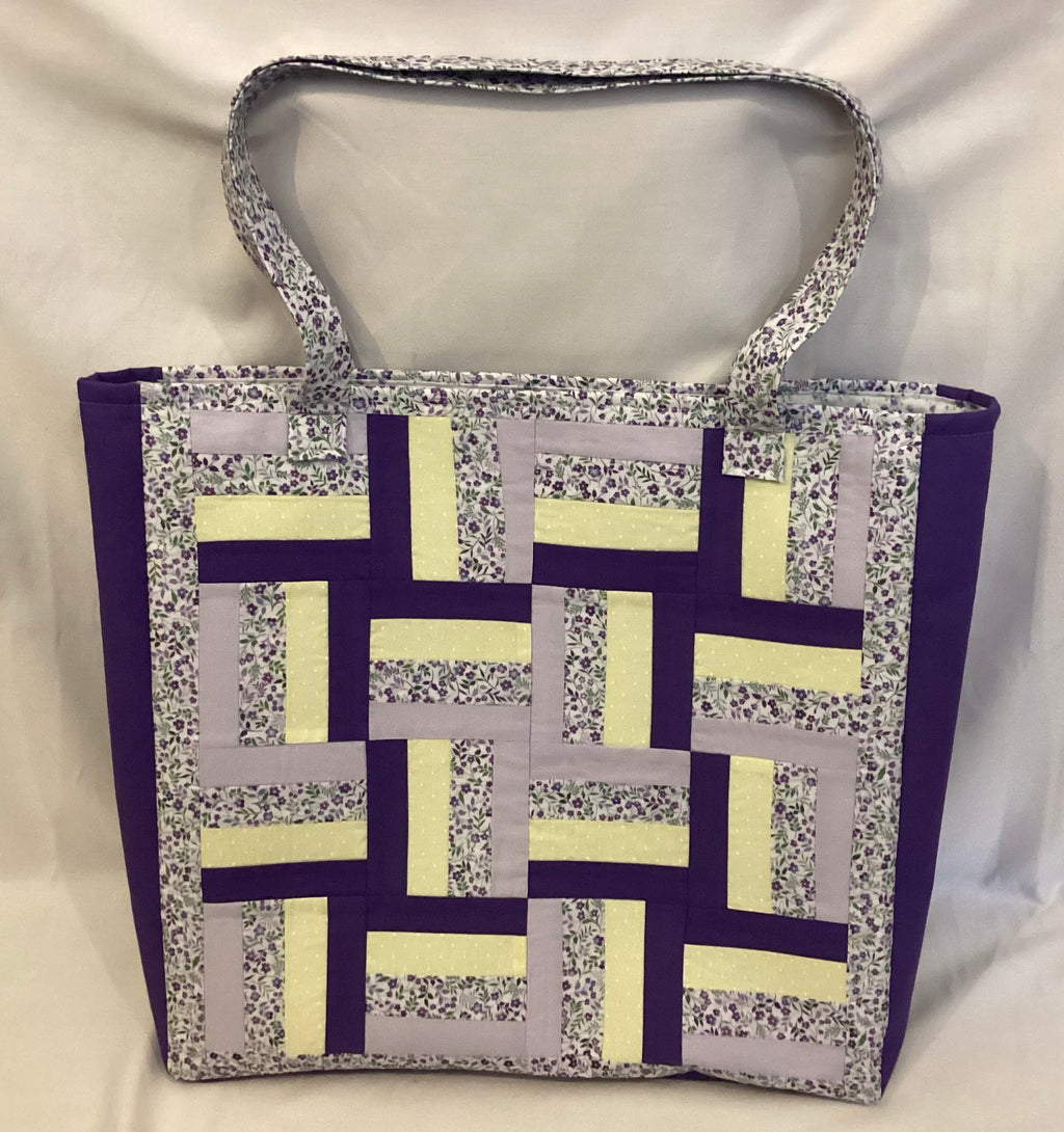 Large Purple Cross Quilted Patchwork Tote Bag