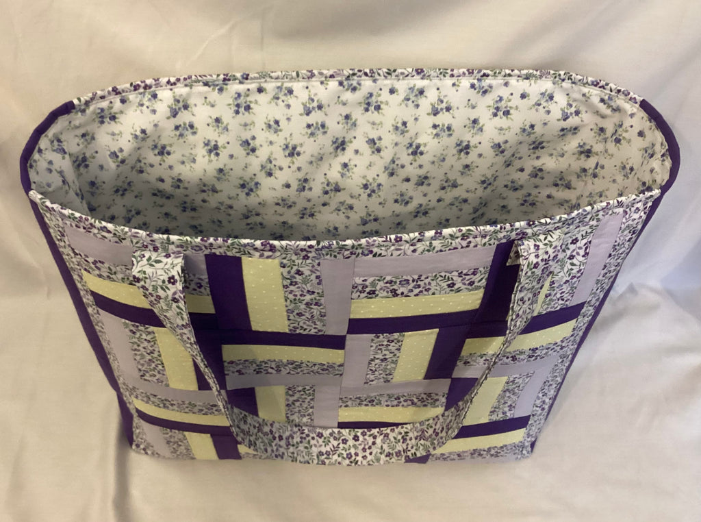 Large Purple Cross Quilted Patchwork Tote Bag