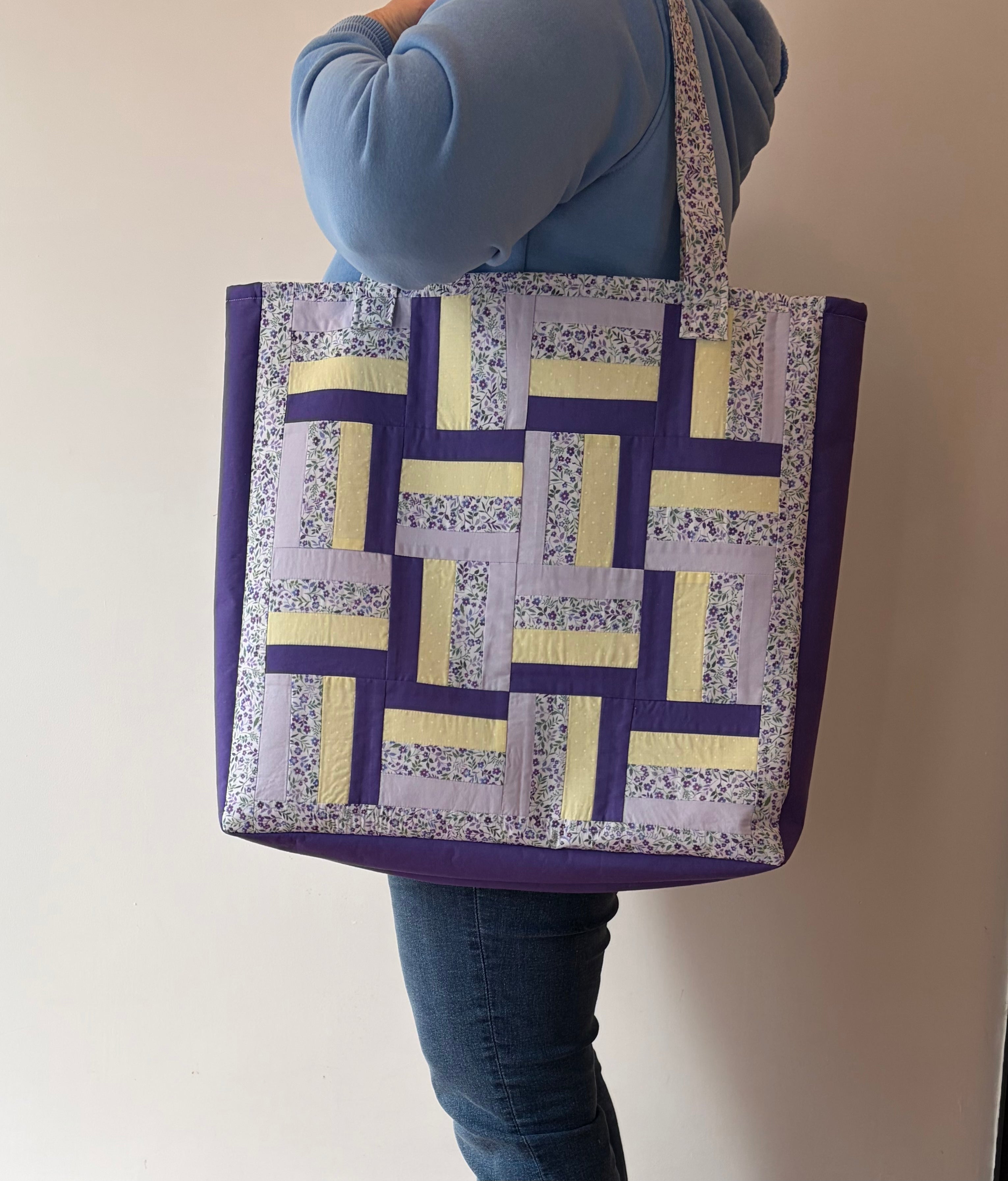 Large Purple Cross Quilted Patchwork Tote Bag