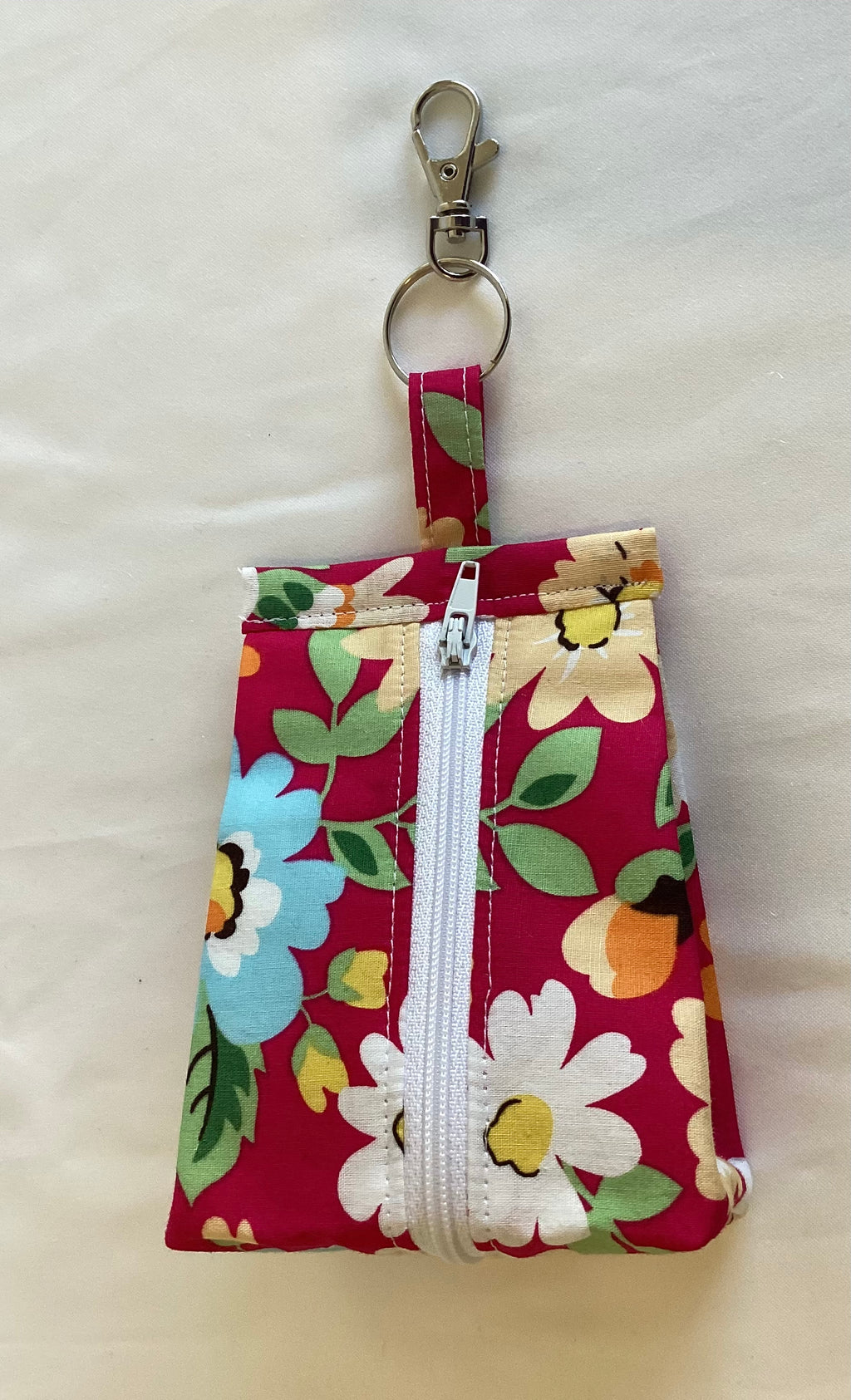 Red Multicoloured Triangular Zipped Coin/Key Pouch With a Lobster Claw Clasp