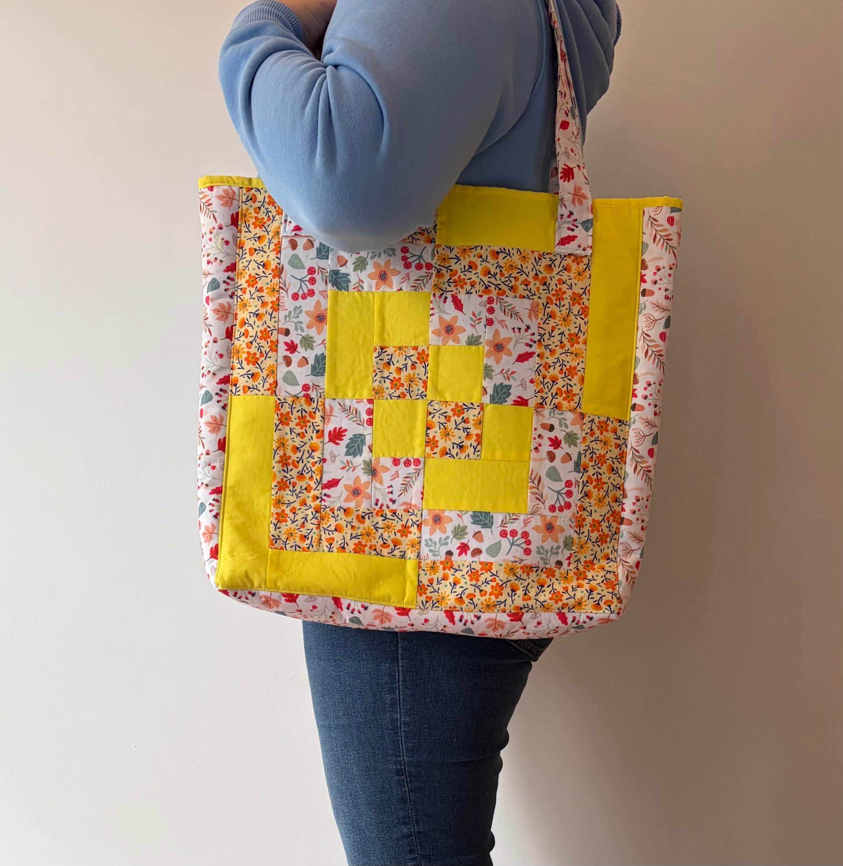 Large Yellow Handmade Quilted Patchwork Tote Bag