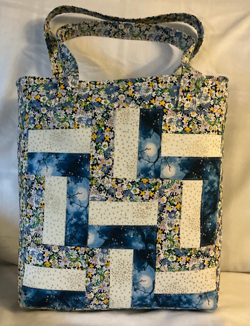 Large Zig Zag Quilted Patchwork Tote Bag