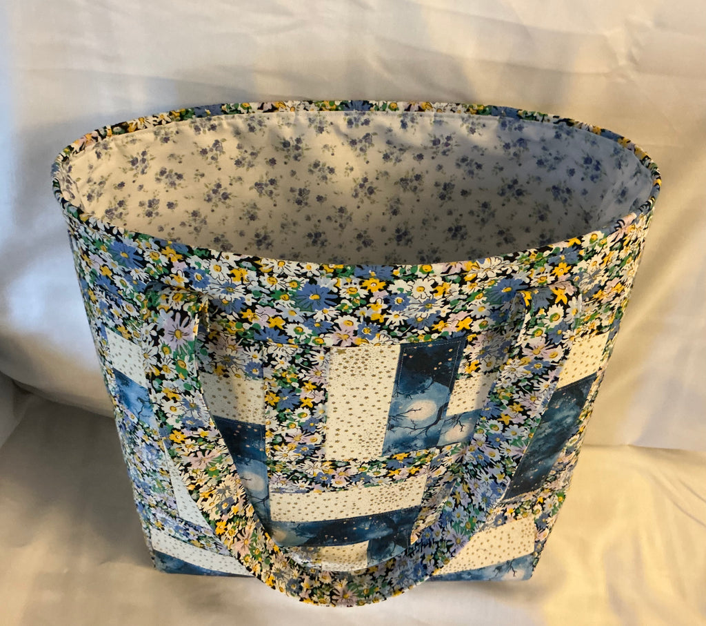 Large Zig Zag Quilted Patchwork Tote Bag