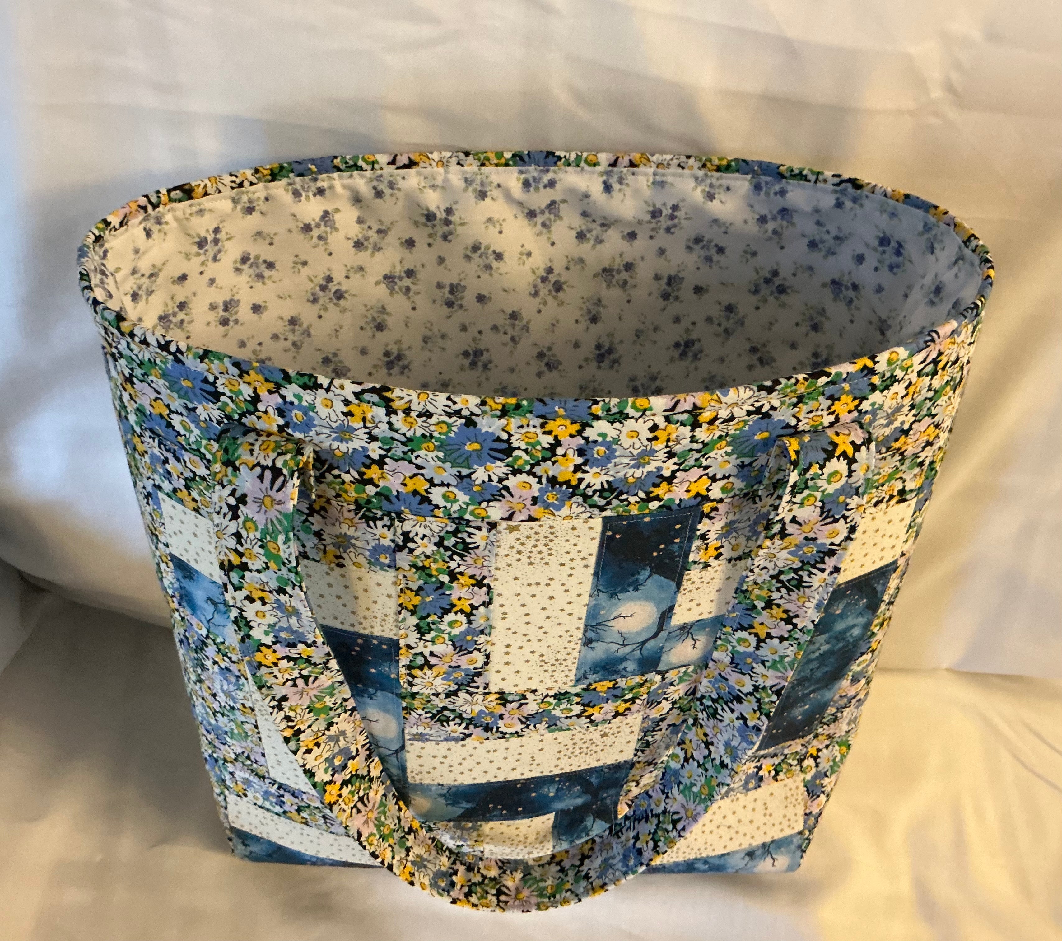 Large Zig Zag Quilted Patchwork Tote Bag